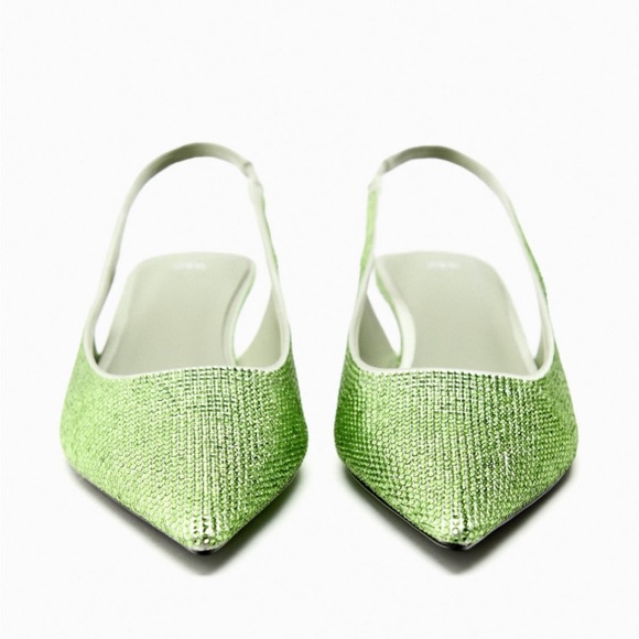 Apple green sparkly rhinestone Zara kitten heels - Picture 5 of 11